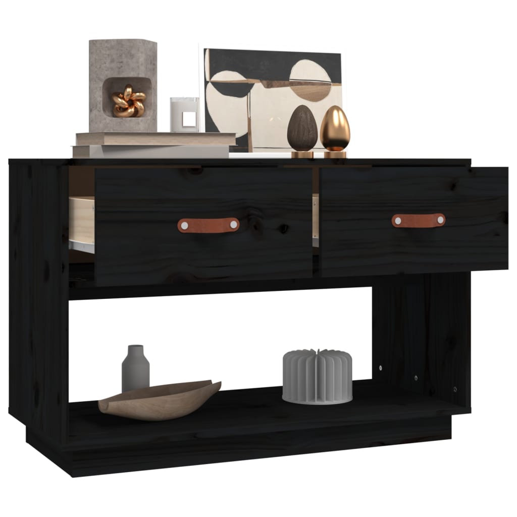 vidaXL Mueble de TV madera maciza de pino negro 90x40x60 cm - Image 5