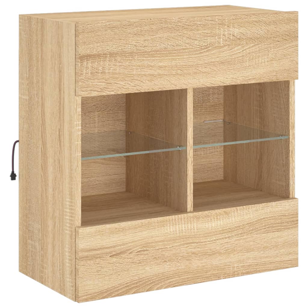 vidaXL Mueble TV de pared con luces LED roble Sonoma 58,5x30x60,5 cm - Image 3