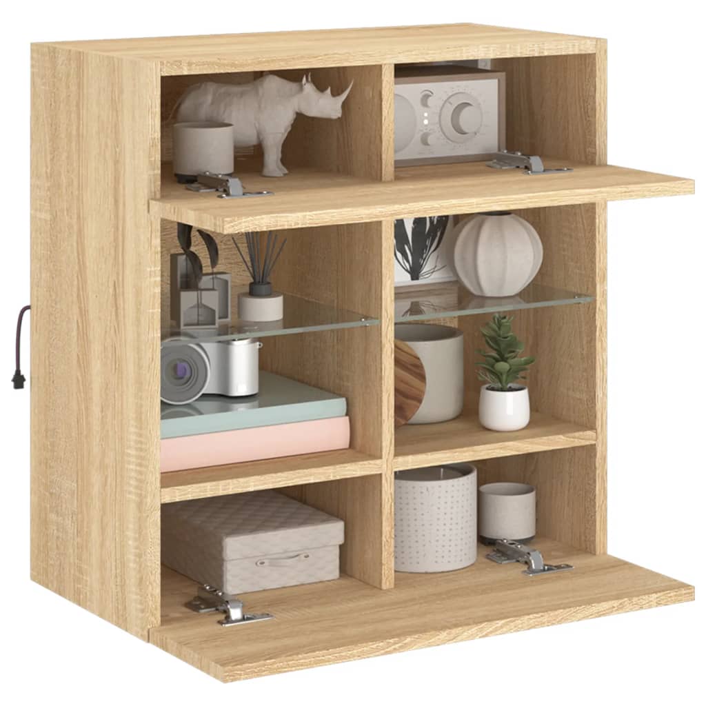 vidaXL Mueble TV de pared con luces LED roble Sonoma 58,5x30x60,5 cm - Image 6