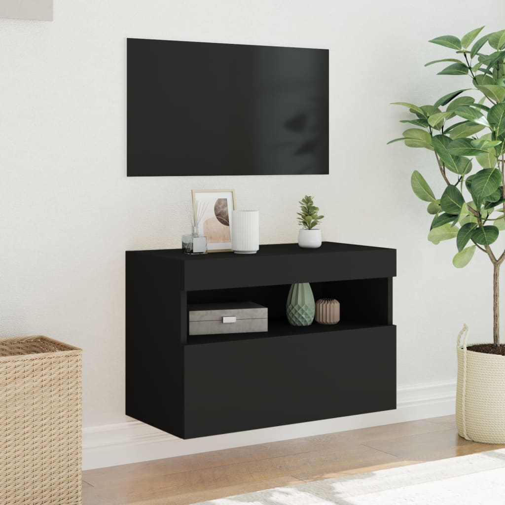 vidaXL Mueble de TV de pared con luces LED negro 60x30x40 cm - Image 5