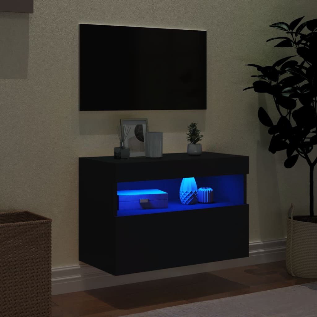 vidaXL Mueble de TV de pared con luces LED negro 60x30x40 cm - Image 4