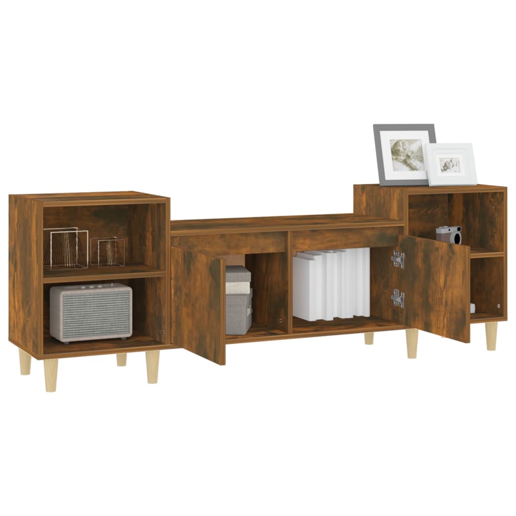 vidaXL Mueble para TV madera contrachapada roble ahumado 160x35x55 cm - Image 5