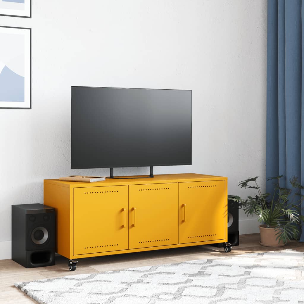 vidaXL Mueble de TV de acero amarillo mostaza 100,5x39x43,5 cm - Image 3