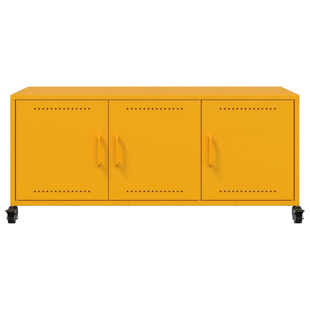 vidaXL Mueble de TV de acero amarillo mostaza 100,5x39x43,5 cm - Image 6