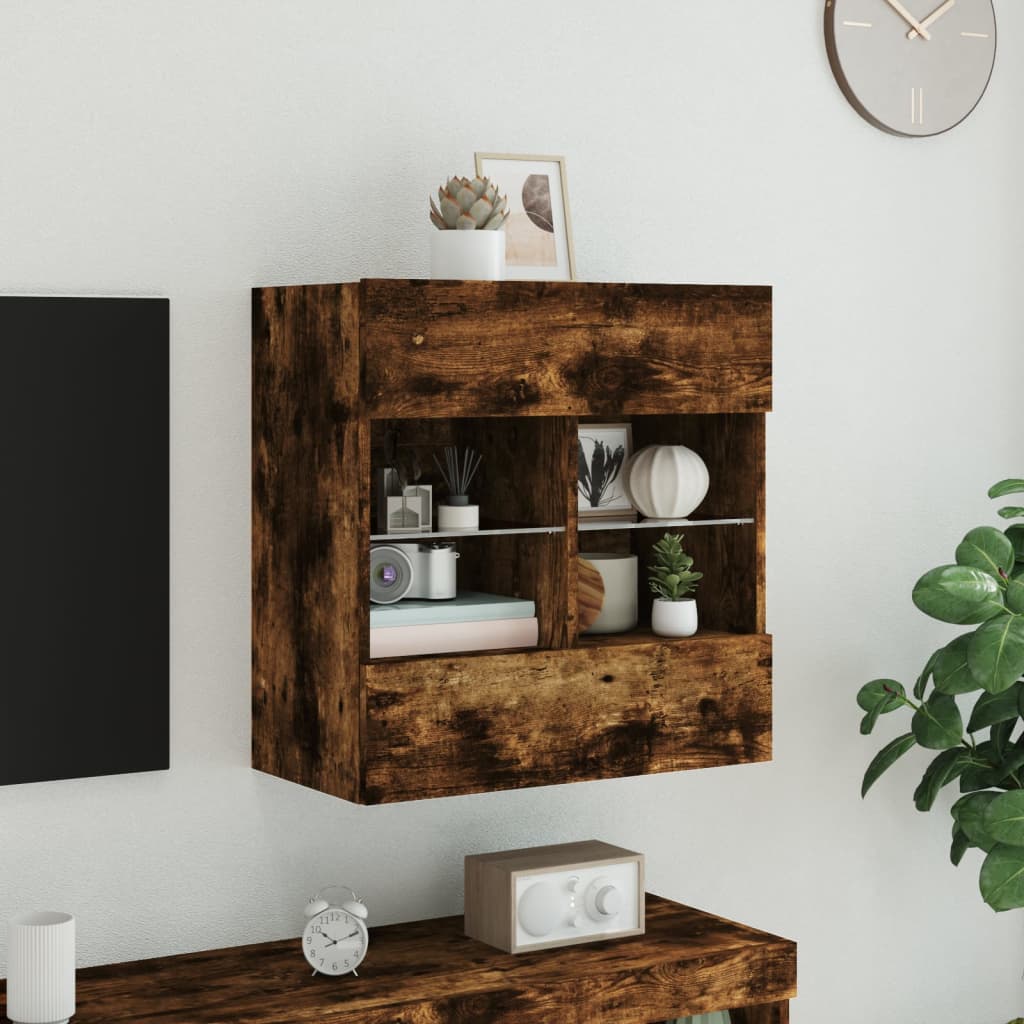 vidaXL Mueble TV de pared con luces LED roble ahumado 58,5x30x60,5 cm - Image 5