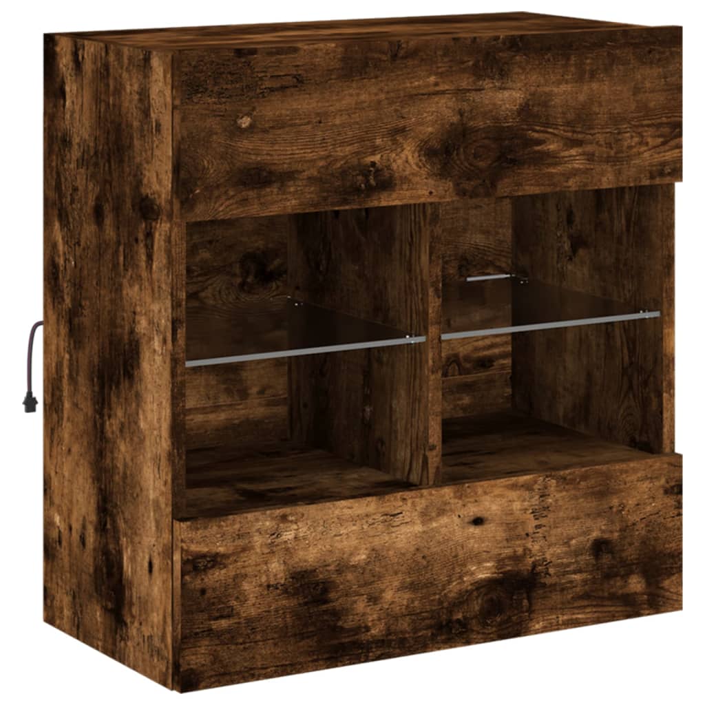 vidaXL Mueble TV de pared con luces LED roble ahumado 58,5x30x60,5 cm - Image 3