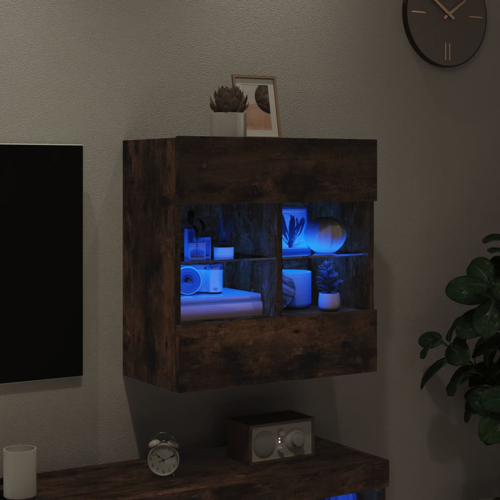 vidaXL Mueble TV de pared con luces LED roble ahumado 58,5x30x60,5 cm - Image 4