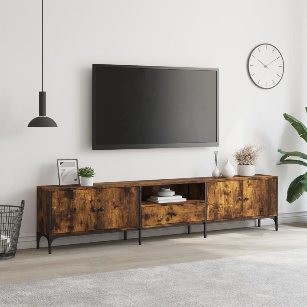 vidaXL Mueble de TV cajón madera ingeniería roble ahumado 200x25x44 cm - Image 3