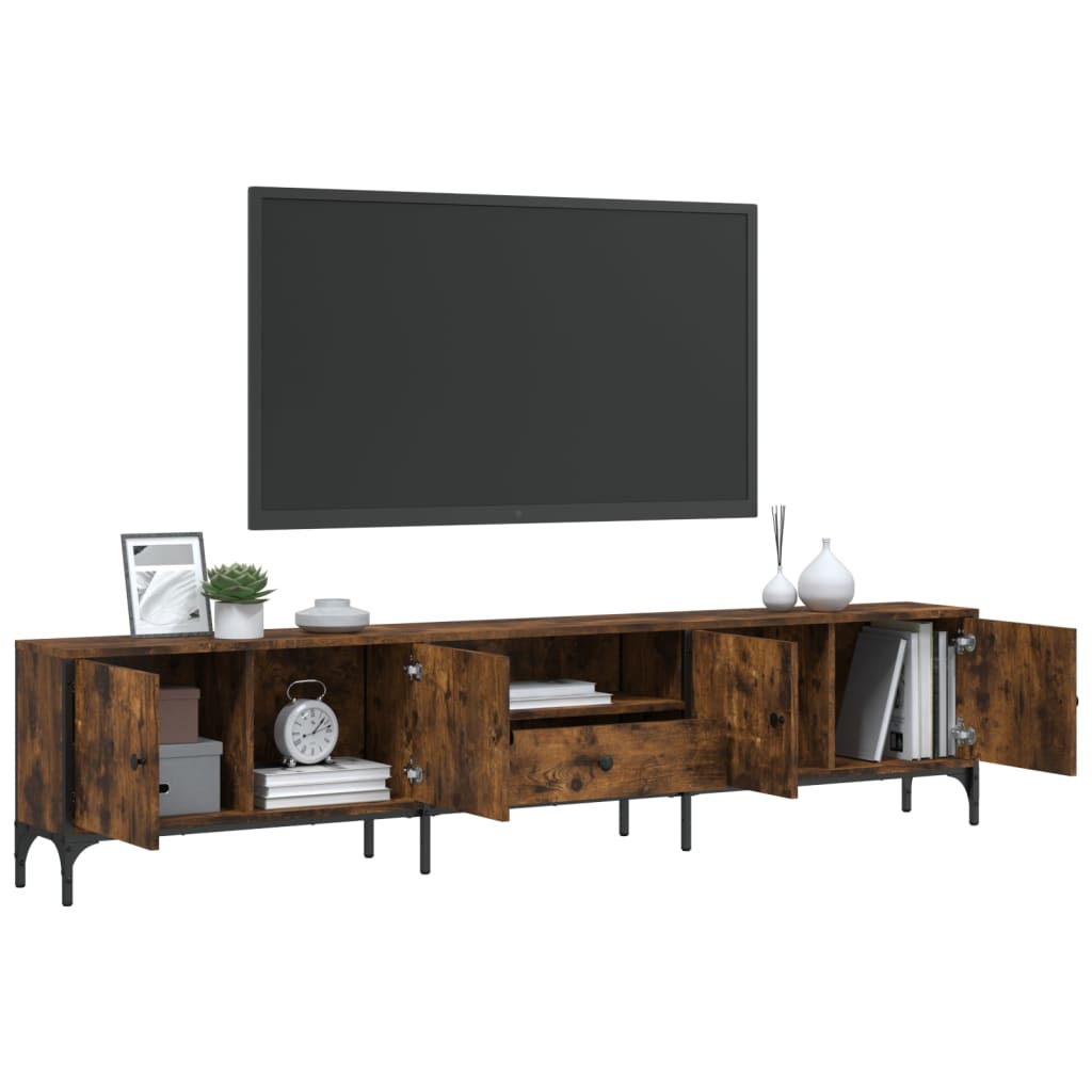 vidaXL Mueble de TV cajón madera ingeniería roble ahumado 200x25x44 cm - Image 4