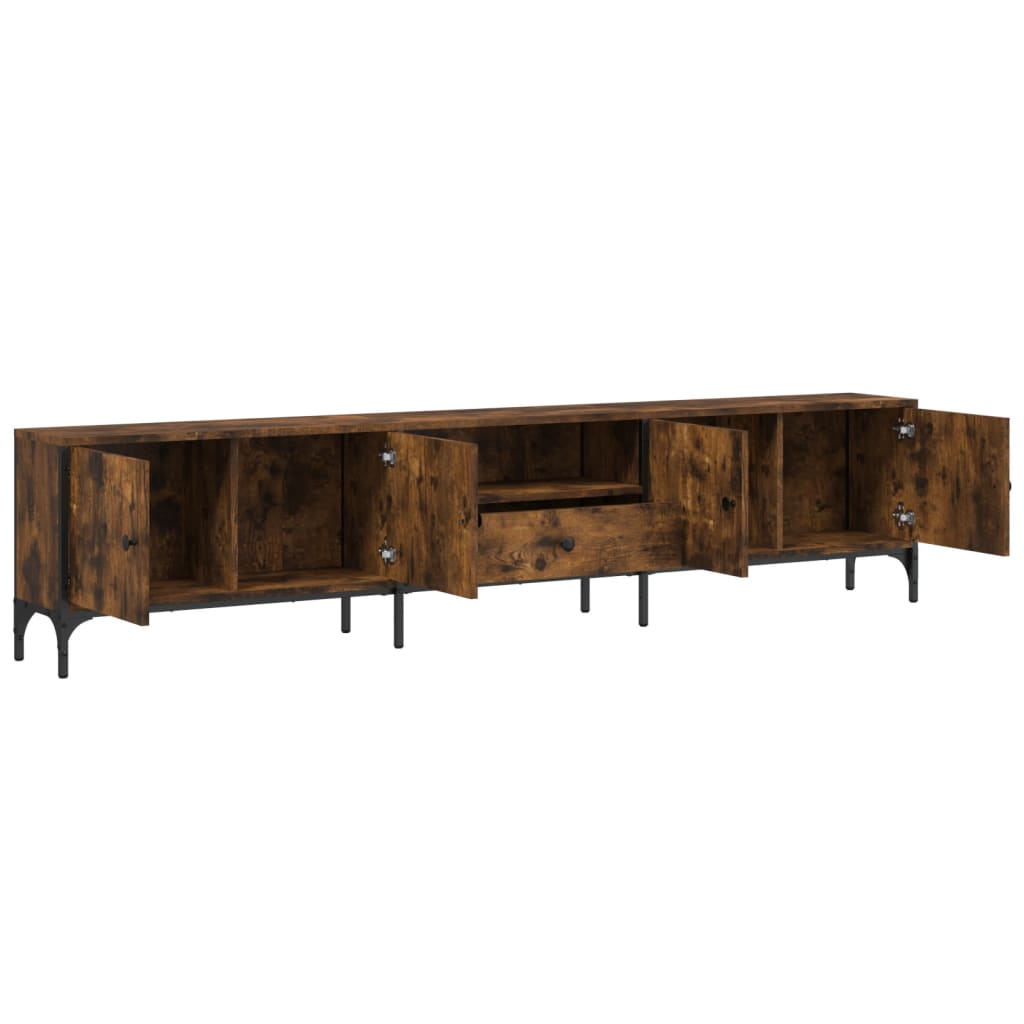 vidaXL Mueble de TV cajón madera ingeniería roble ahumado 200x25x44 cm - Image 5
