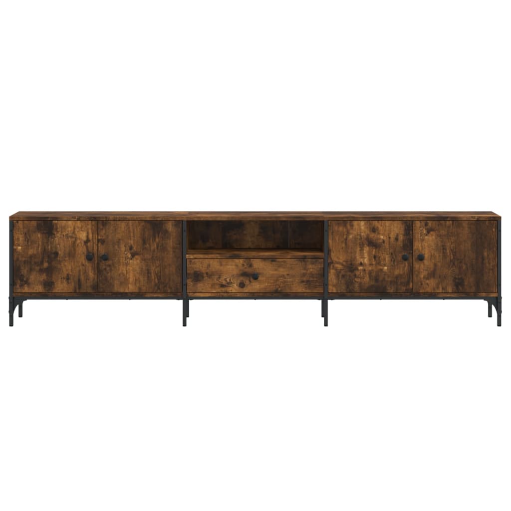 vidaXL Mueble de TV cajón madera ingeniería roble ahumado 200x25x44 cm - Image 6