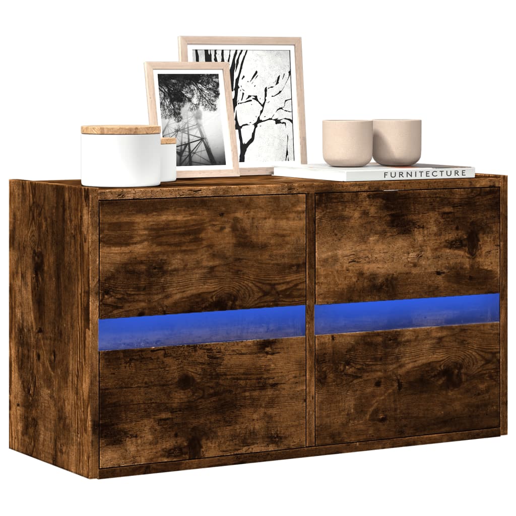 vidaXL Mueble de TV de pared con luces LED roble ahumado 80x31x45 cm
