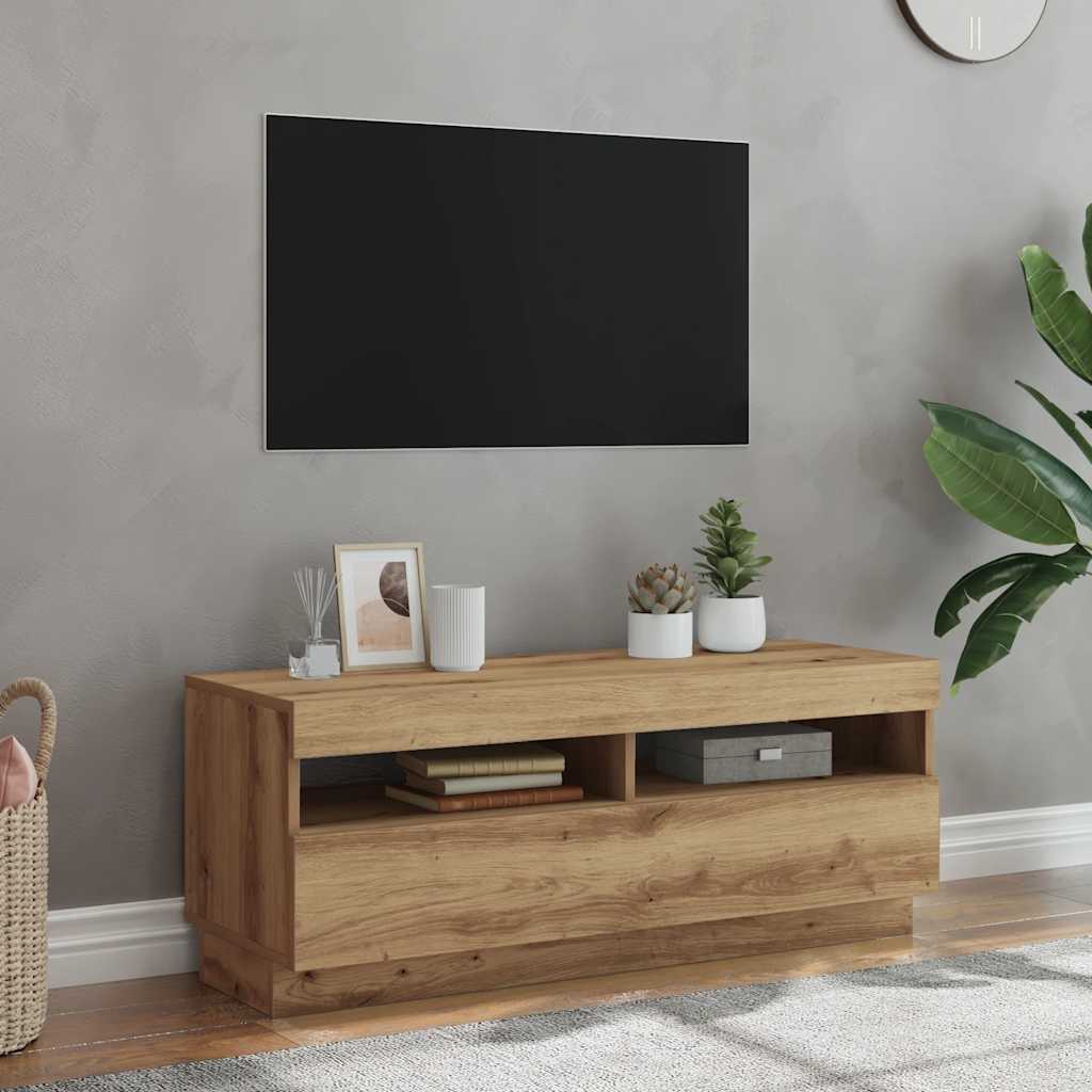 vidaXL Mueble TV luces LED madera ingeniería roble artisan 100x35x40cm