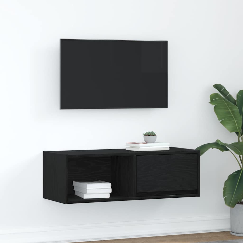 vidaXL Mueble de TV de madera de roble negro 80x31x25,5 cm