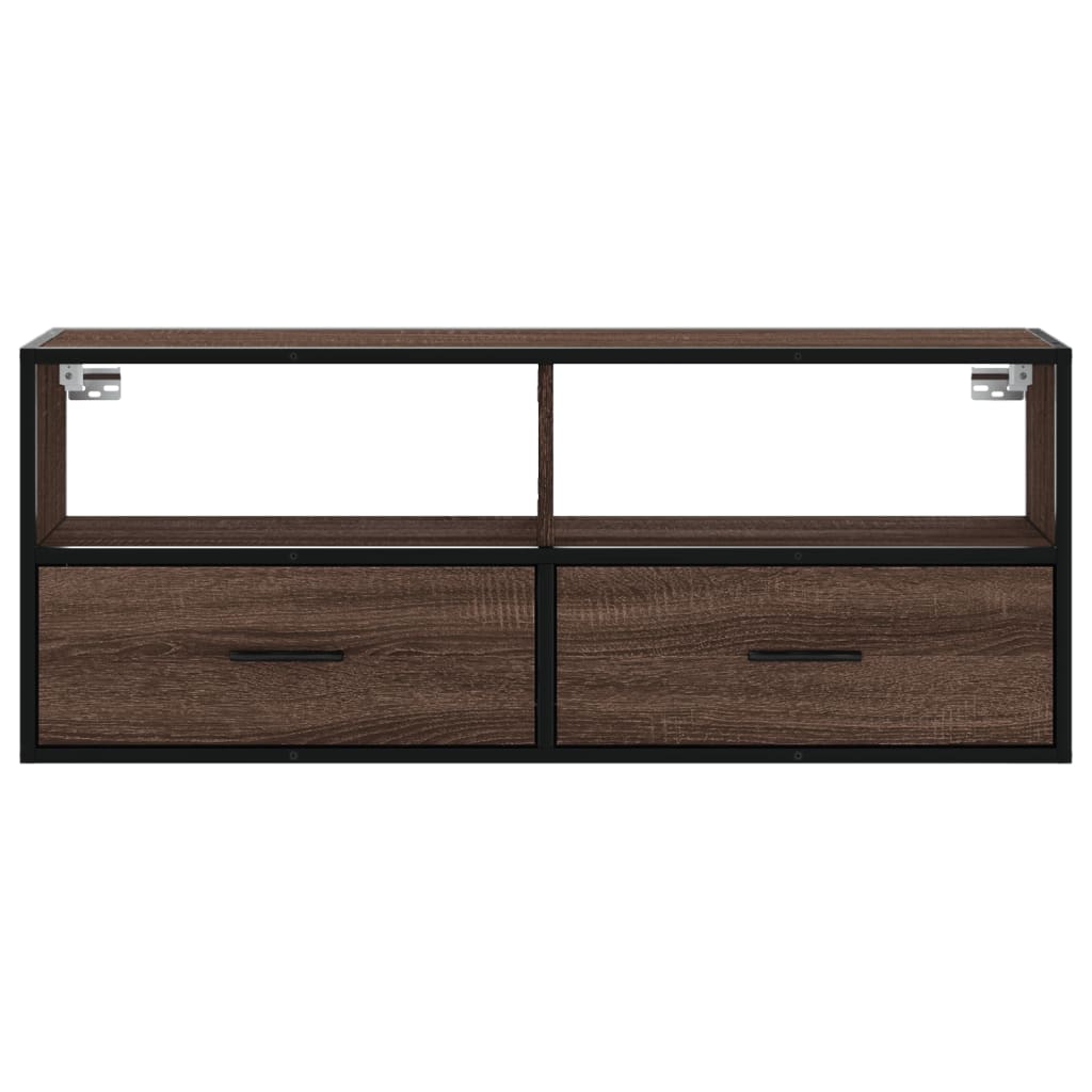 vidaXL Mueble TV madera ingeniería y metal marrón roble 100x31x39,5 cm - Image 4