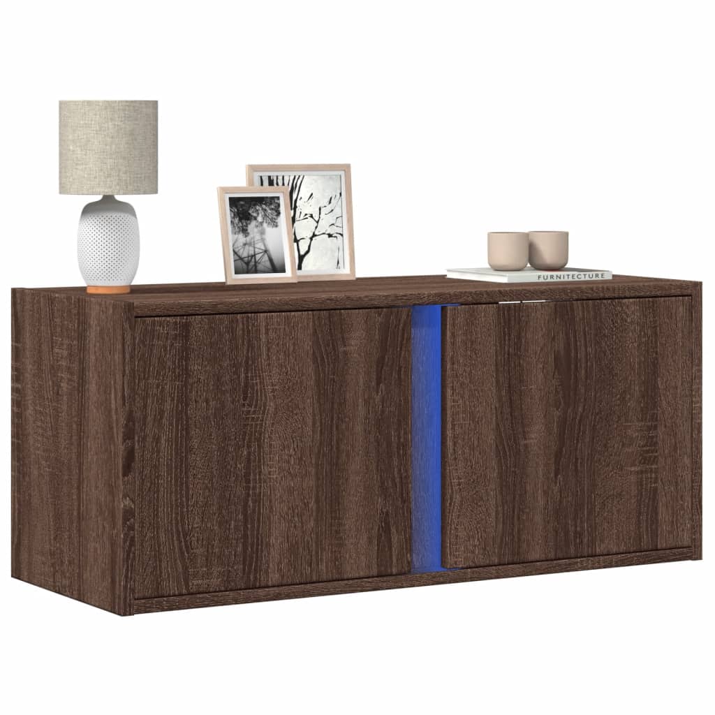 vidaXL Mueble de TV de pared con luces LED roble marrón 80x31x35 cm