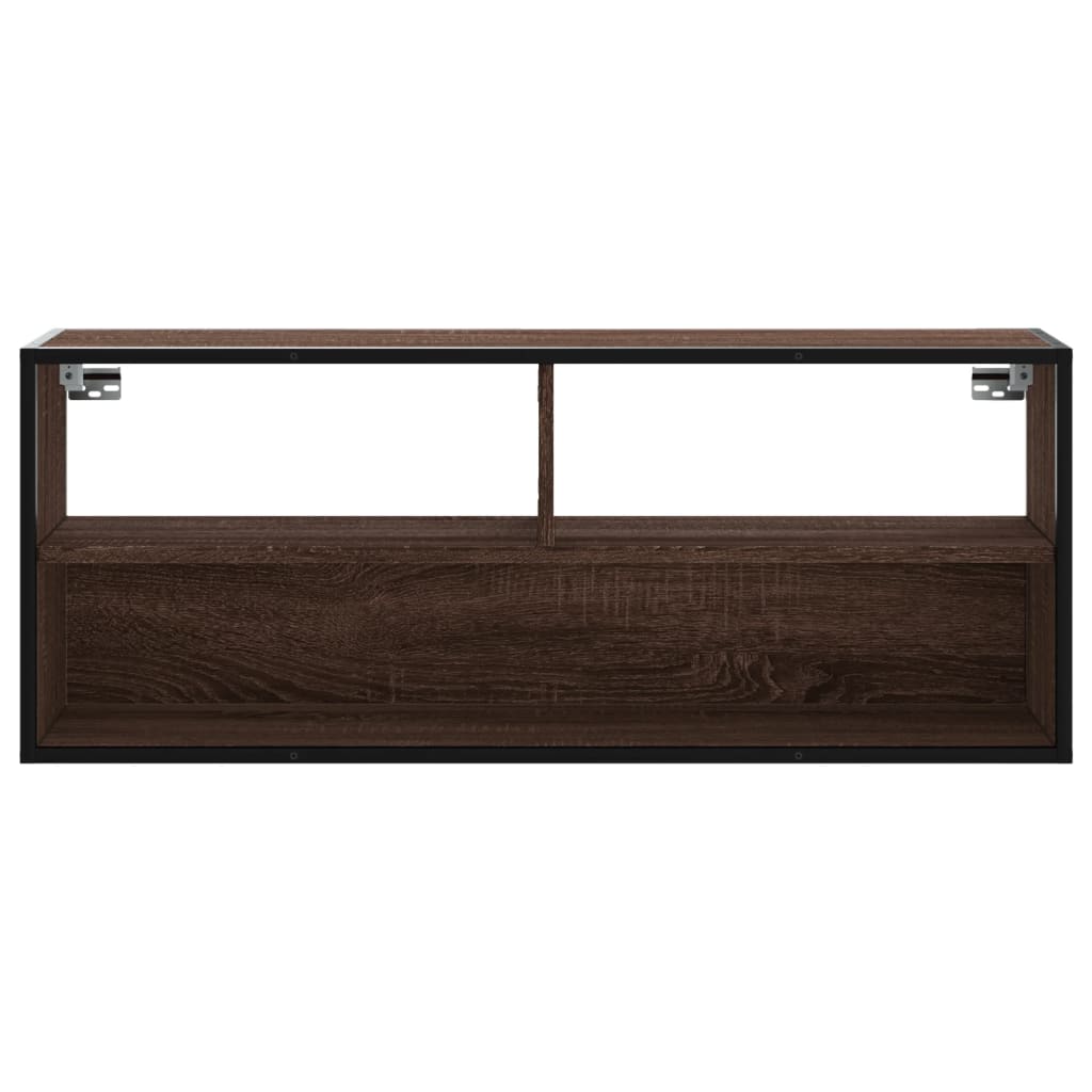vidaXL Mueble TV madera ingeniería y metal marrón roble 100x31x39,5 cm - Image 4