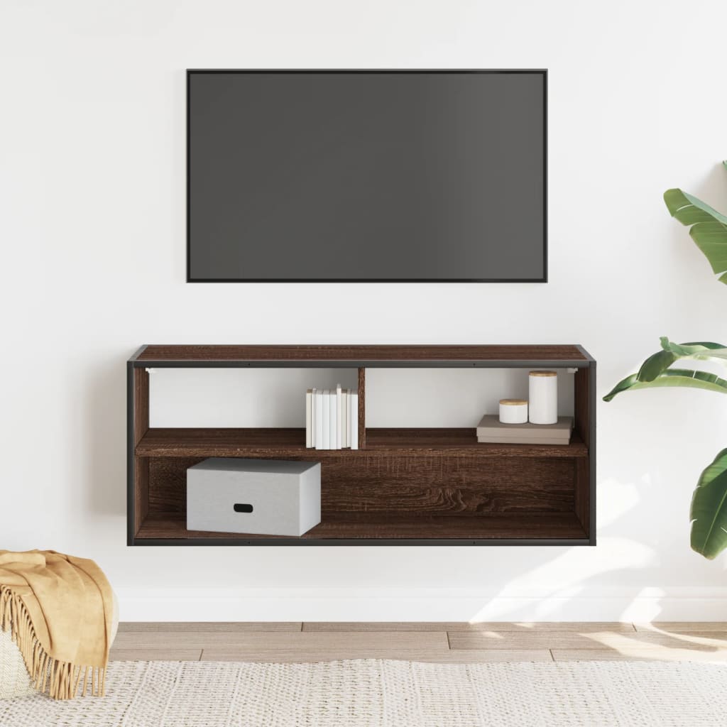 vidaXL Mueble TV madera ingeniería y metal marrón roble 100x31x39,5 cm - Image 3