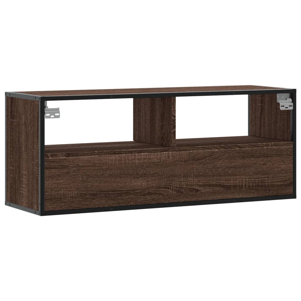 vidaXL Mueble TV madera ingeniería y metal marrón roble 100x31x39,5 cm - Image 6