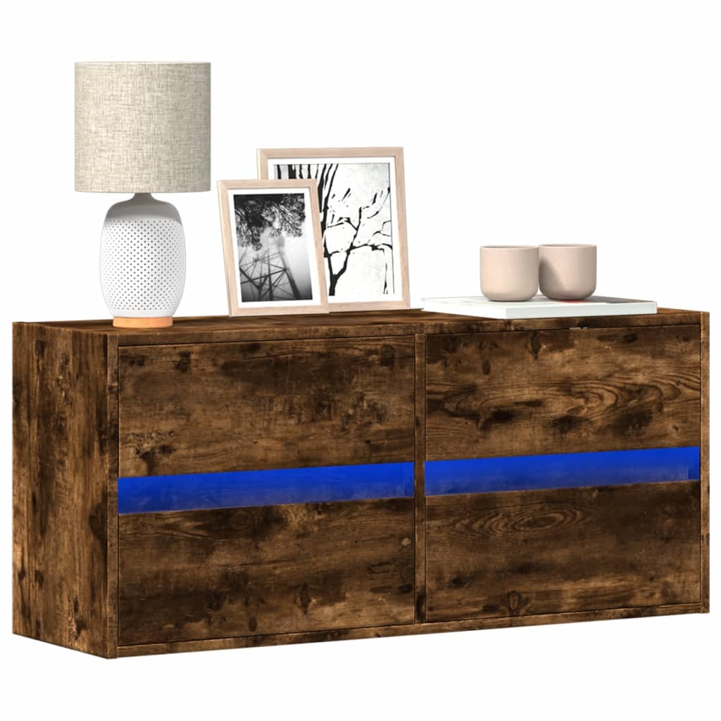 vidaXL Mueble de TV de pared con luces LED roble ahumado 100x31x45 cm