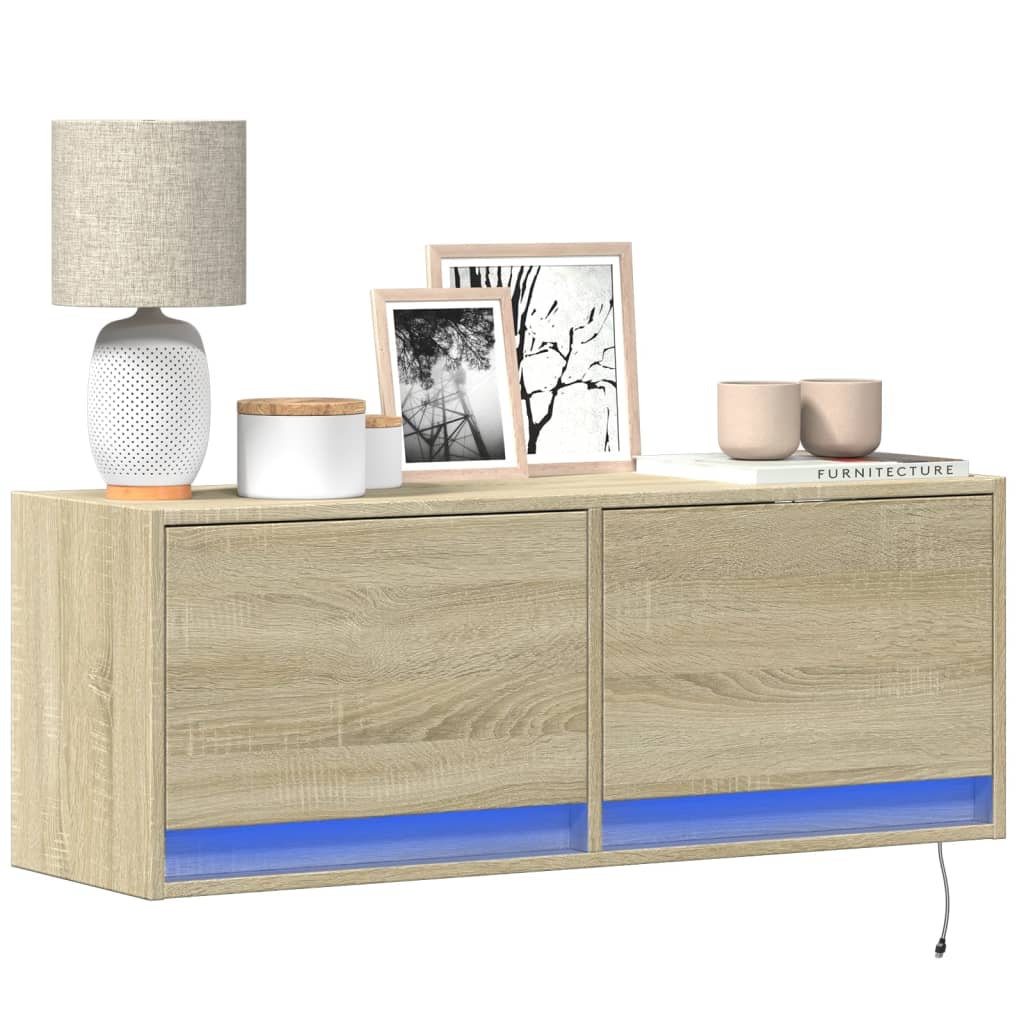 vidaXL Mueble de TV de pared con luces LED roble Sonoma 100x31x35 cm