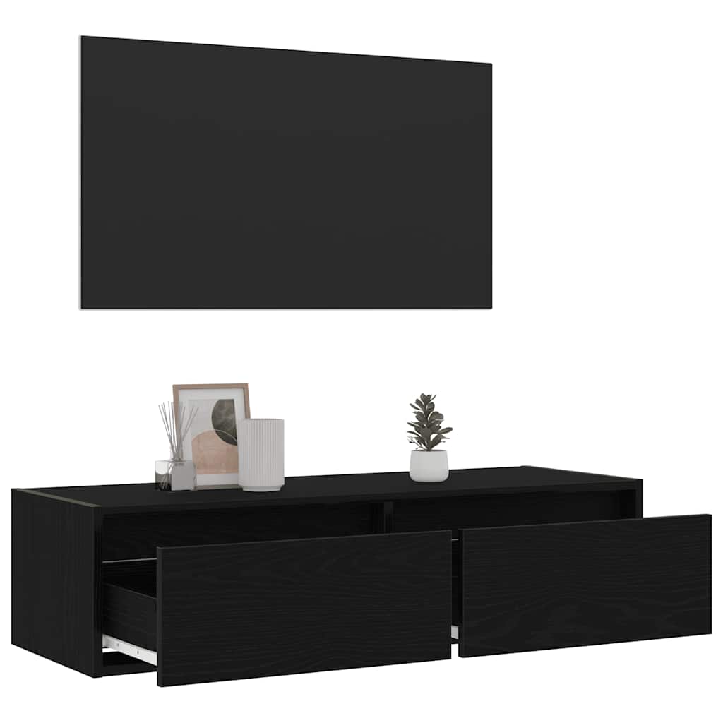 vidaXL Mueble de TV con luces LED roble negro 100X35,5x25 cm - Image 5