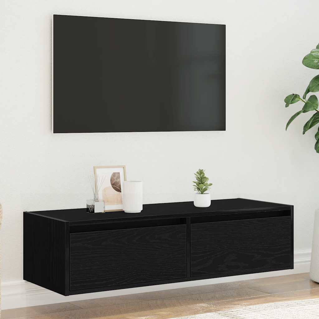 vidaXL Mueble de TV con luces LED roble negro 100X35,5x25 cm - Image 4