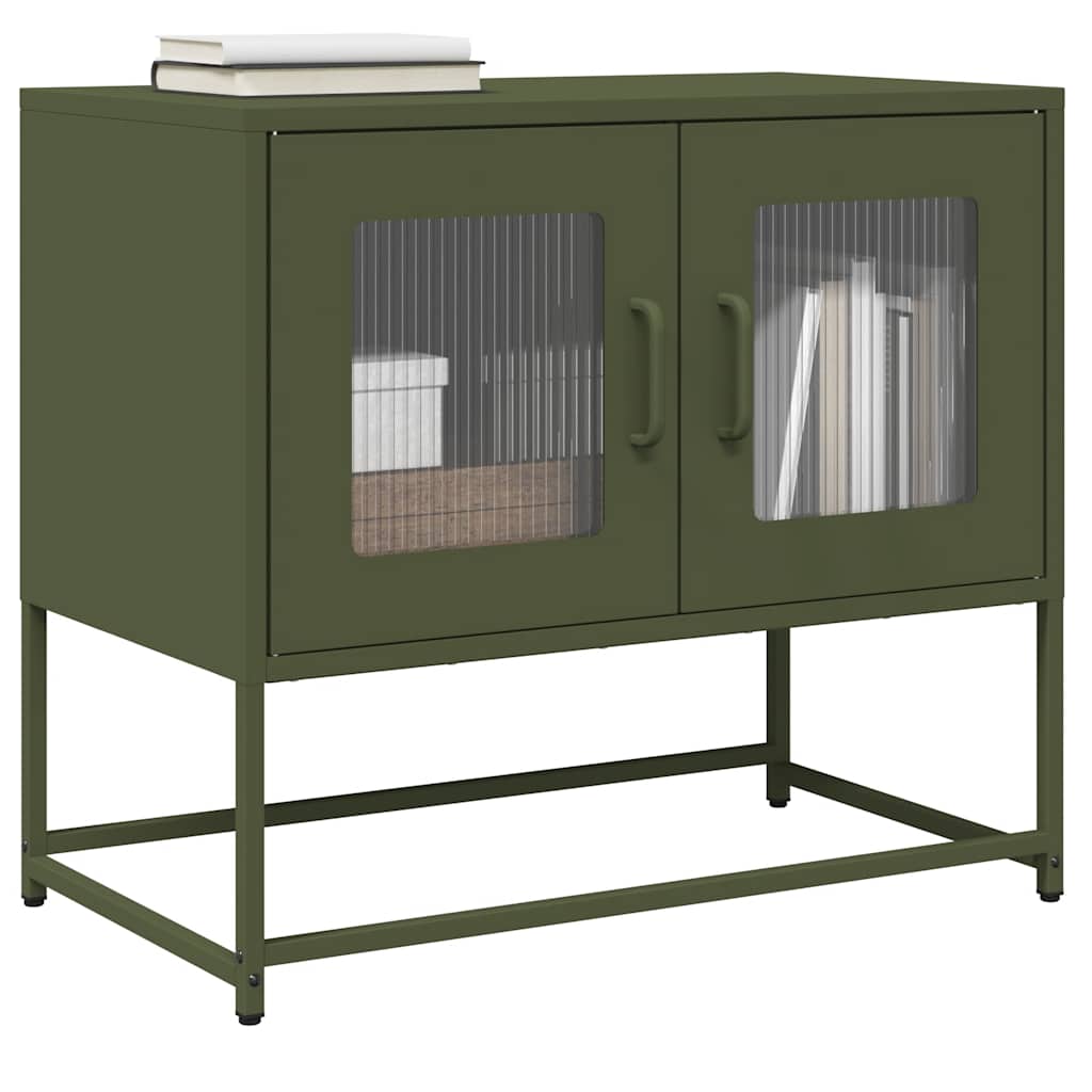 vidaXL Mueble de TV acero laminado en frío verde oliva 68x39x60,5 cm