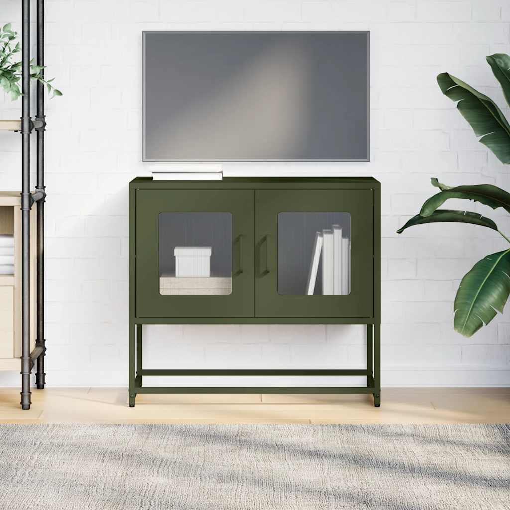 vidaXL Mueble de TV acero laminado en frío verde oliva 68x39x60,5 cm - Image 4