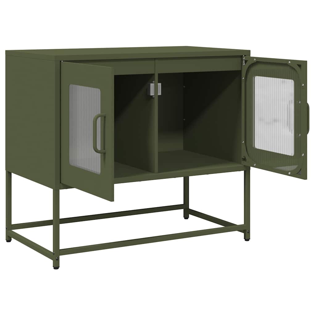 vidaXL Mueble de TV acero laminado en frío verde oliva 68x39x60,5 cm - Image 5