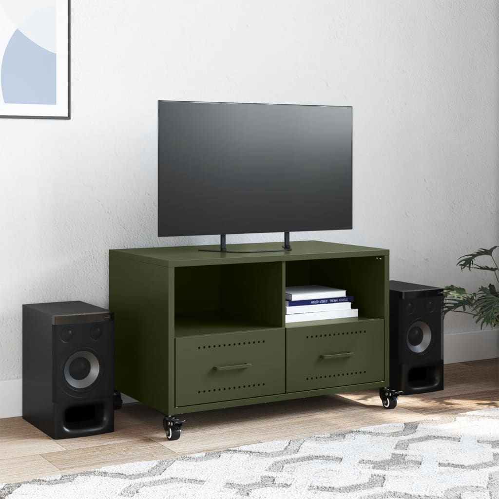 vidaXL Mueble de TV de acero verde oliva 68x39x43,5 cm - Image 3