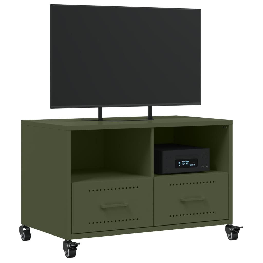 vidaXL Mueble de TV de acero verde oliva 68x39x43,5 cm - Image 4