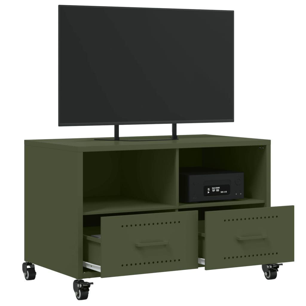 vidaXL Mueble de TV de acero verde oliva 68x39x43,5 cm - Image 5