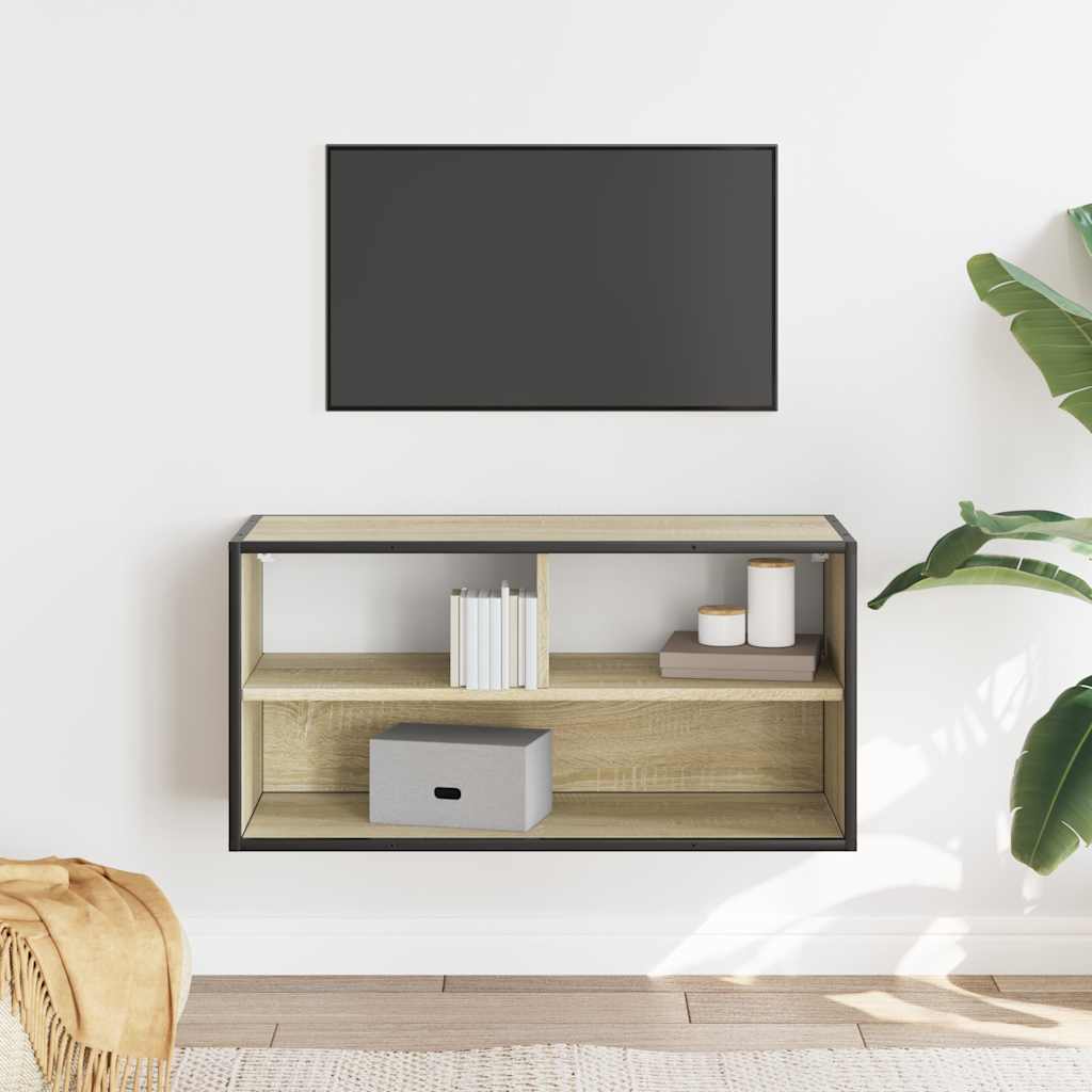 vidaXL Mueble TV madera ingeniería y metal roble Sonoma 80x31x39,5 cm - Image 3