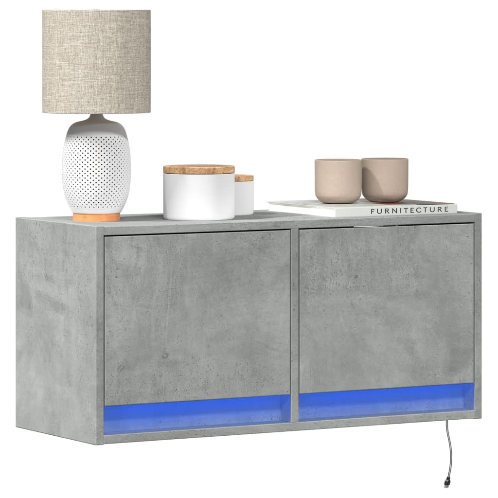 vidaXL Mueble de TV de pared con luces LED gris hormigón 80x31x35 cm