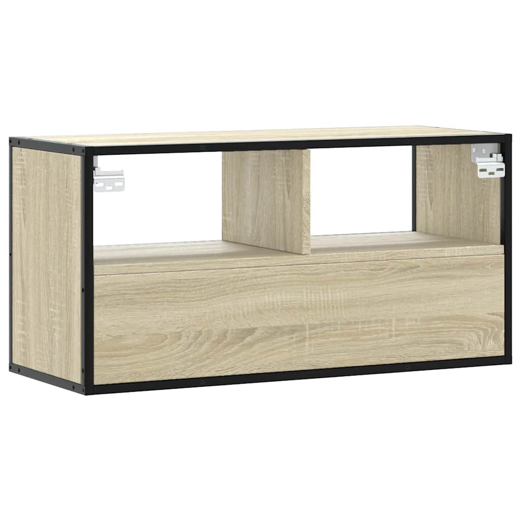 vidaXL Mueble TV madera ingeniería y metal roble Sonoma 80x31x39,5 cm - Image 6