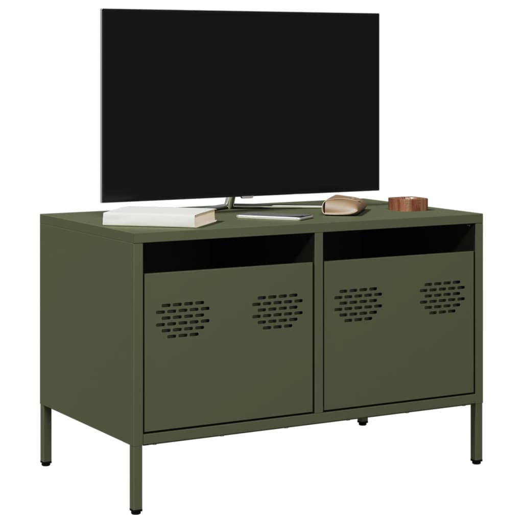vidaXL Mueble para TV acero laminado en frío verde oliva 68x39x43,5 cm