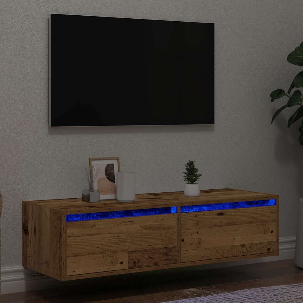 vidaXL Mueble de TV con luces LED envejecida 100X35,5x25 cm