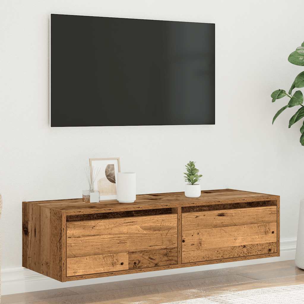 vidaXL Mueble de TV con luces LED envejecida 100X35,5x25 cm - Image 4
