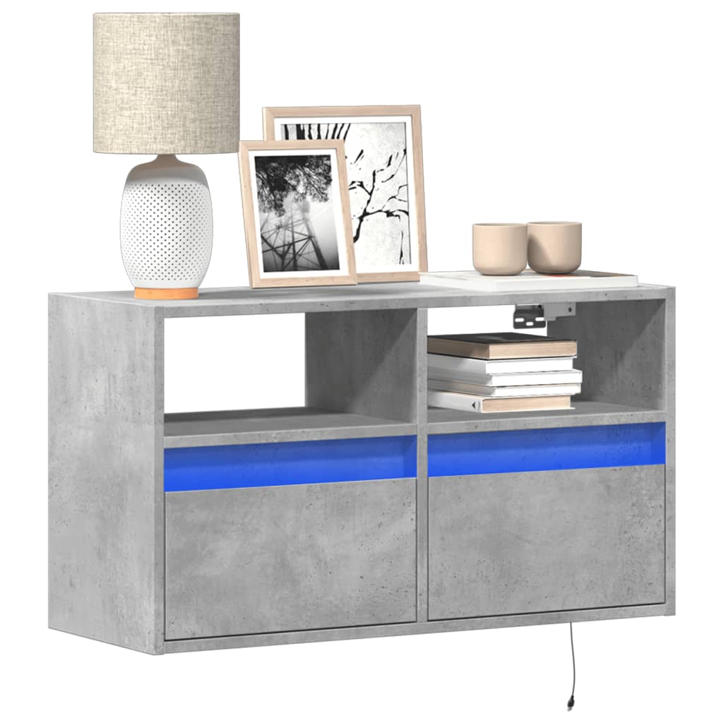 vidaXL Mueble de TV de pared con luces LED gris hormigón 80x31x45 cm