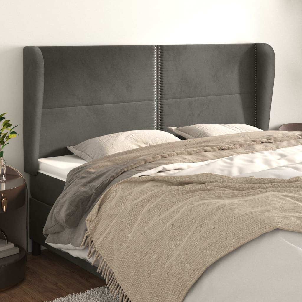 vidaXL Cabecero con orejas de terciopelo gris oscuro 203x23x118/128 cm