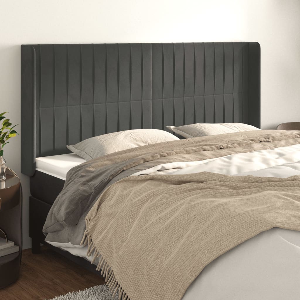 vidaXL Cabecero con orejas de terciopelo gris oscuro 183x16x118/128 cm