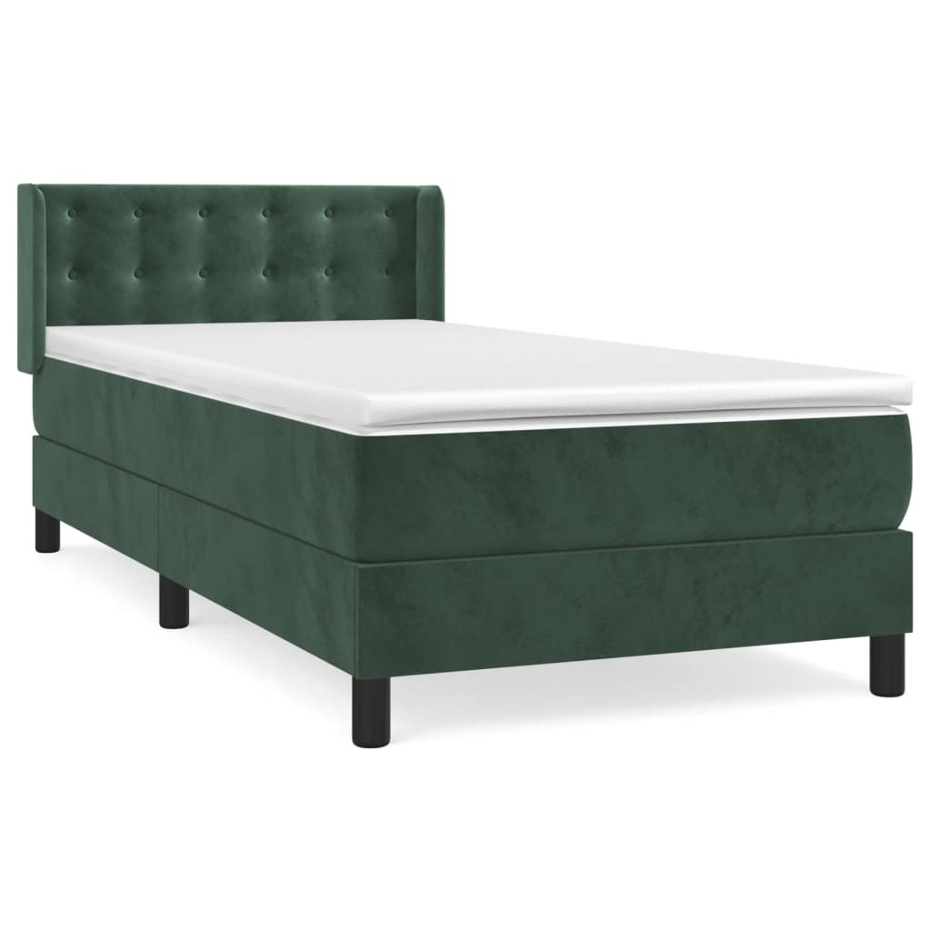 vidaXL Cama box spring con colchón terciopelo verde oscuro 100x200 cm - Image 2