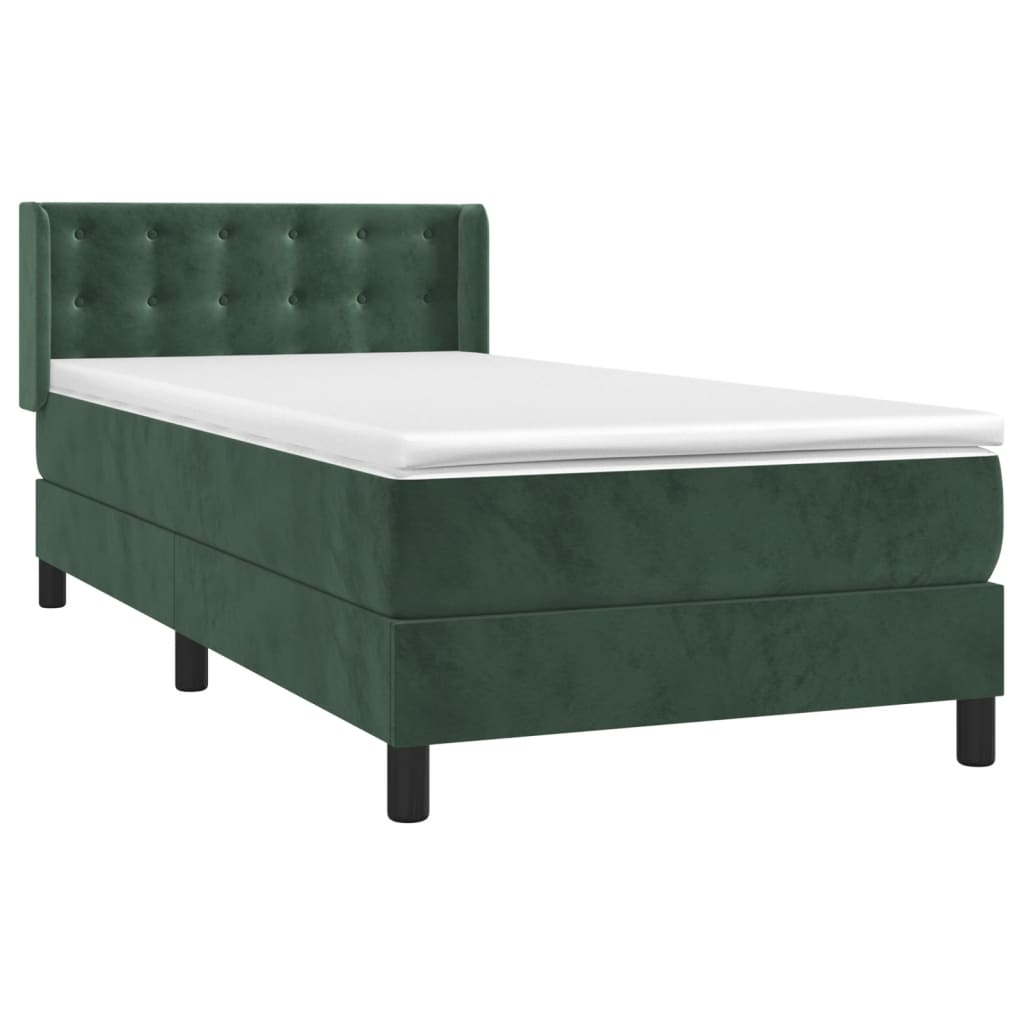 vidaXL Cama box spring con colchón terciopelo verde oscuro 100x200 cm - Image 3