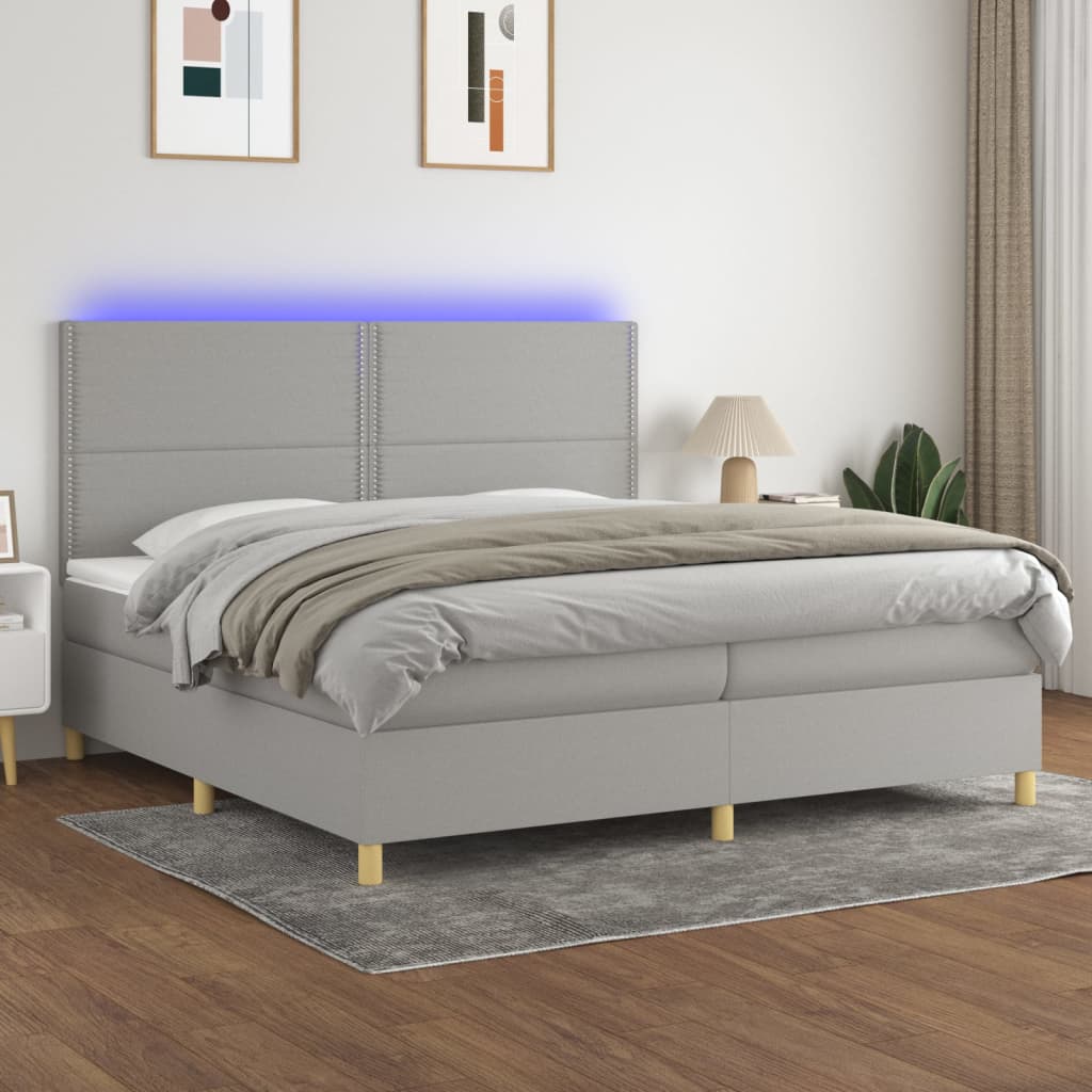 vidaXL Cama box spring con colchón tela y LED gris claro 200x200 cm