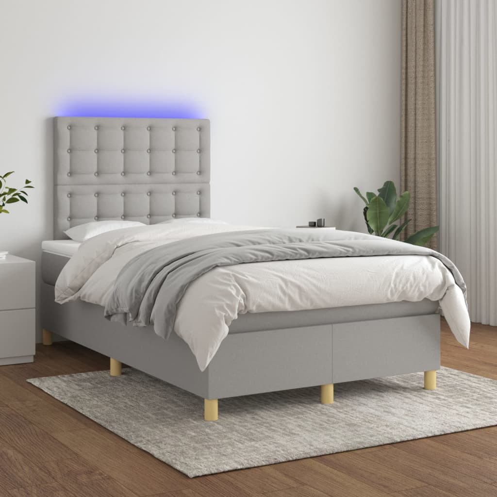 vidaXL Cama box spring con colchón tela y LED gris claro 120x200 cm