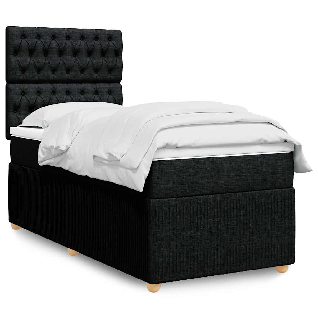 vidaXL Cama box spring con colchón tela negro 90x200 cm
