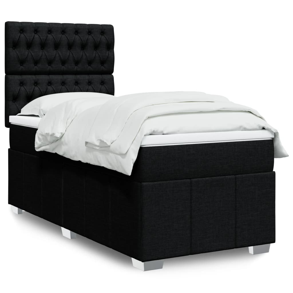 vidaXL Cama box spring con colchón tela negro 90x200 cm