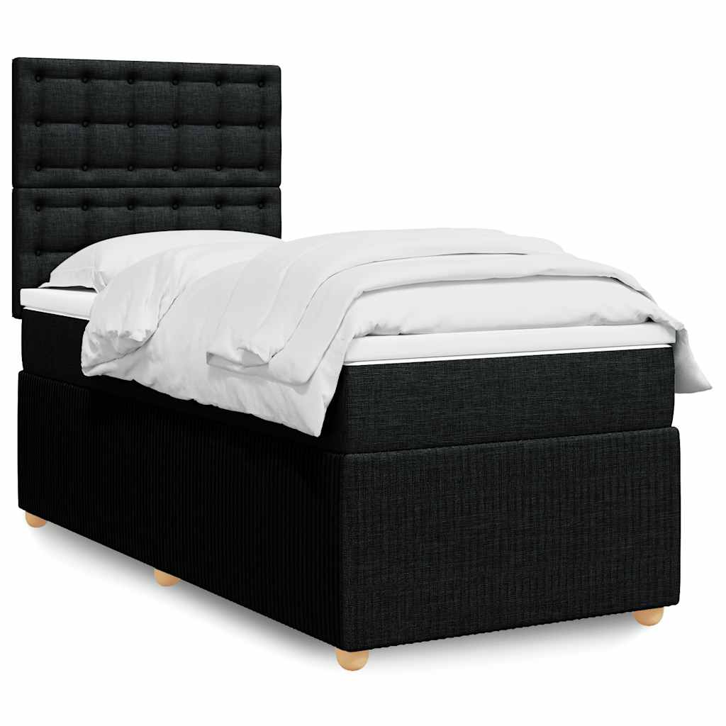 vidaXL Cama box spring con colchón tela negro 90x200 cm