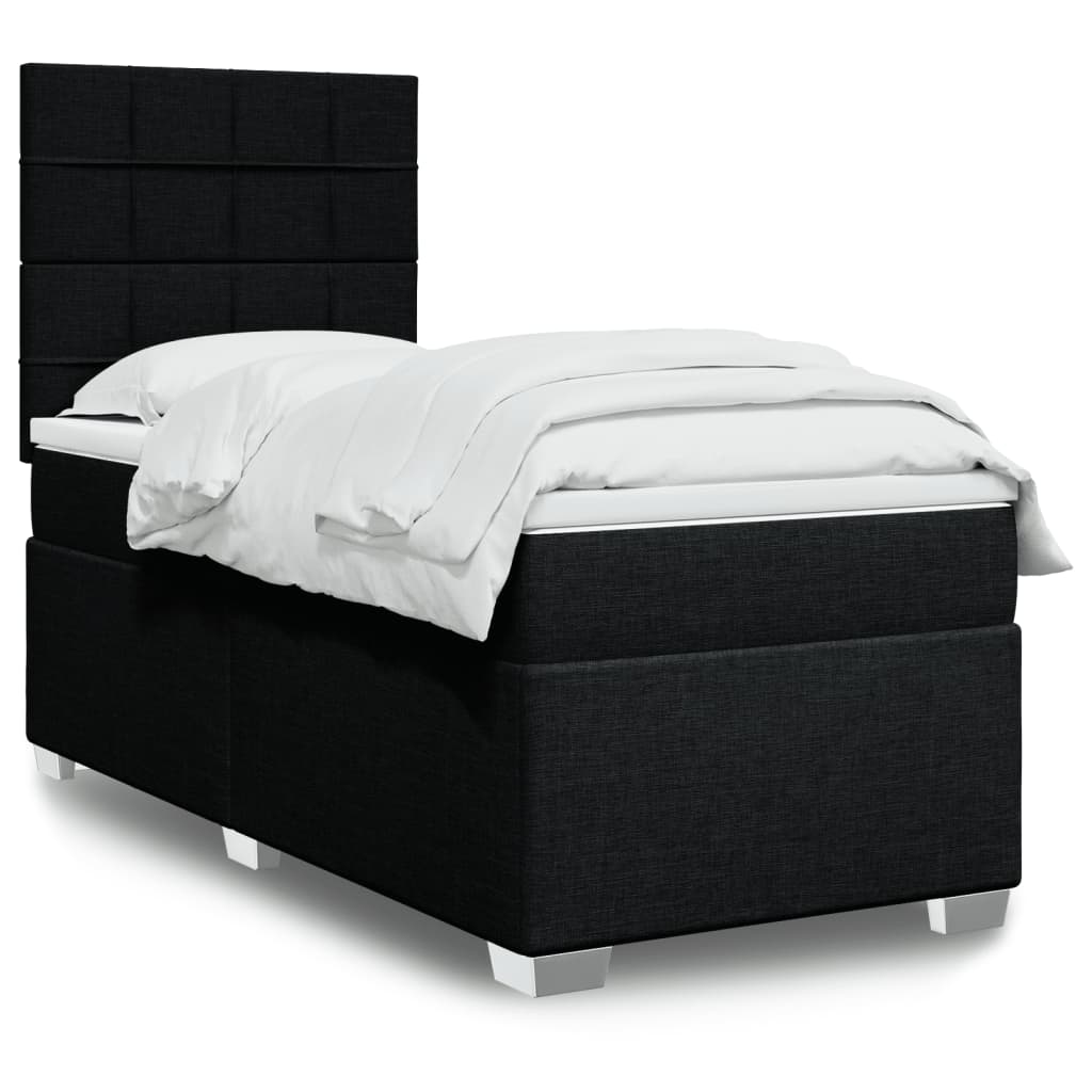 vidaXL Cama box spring con colchón tela negro 90x200 cm